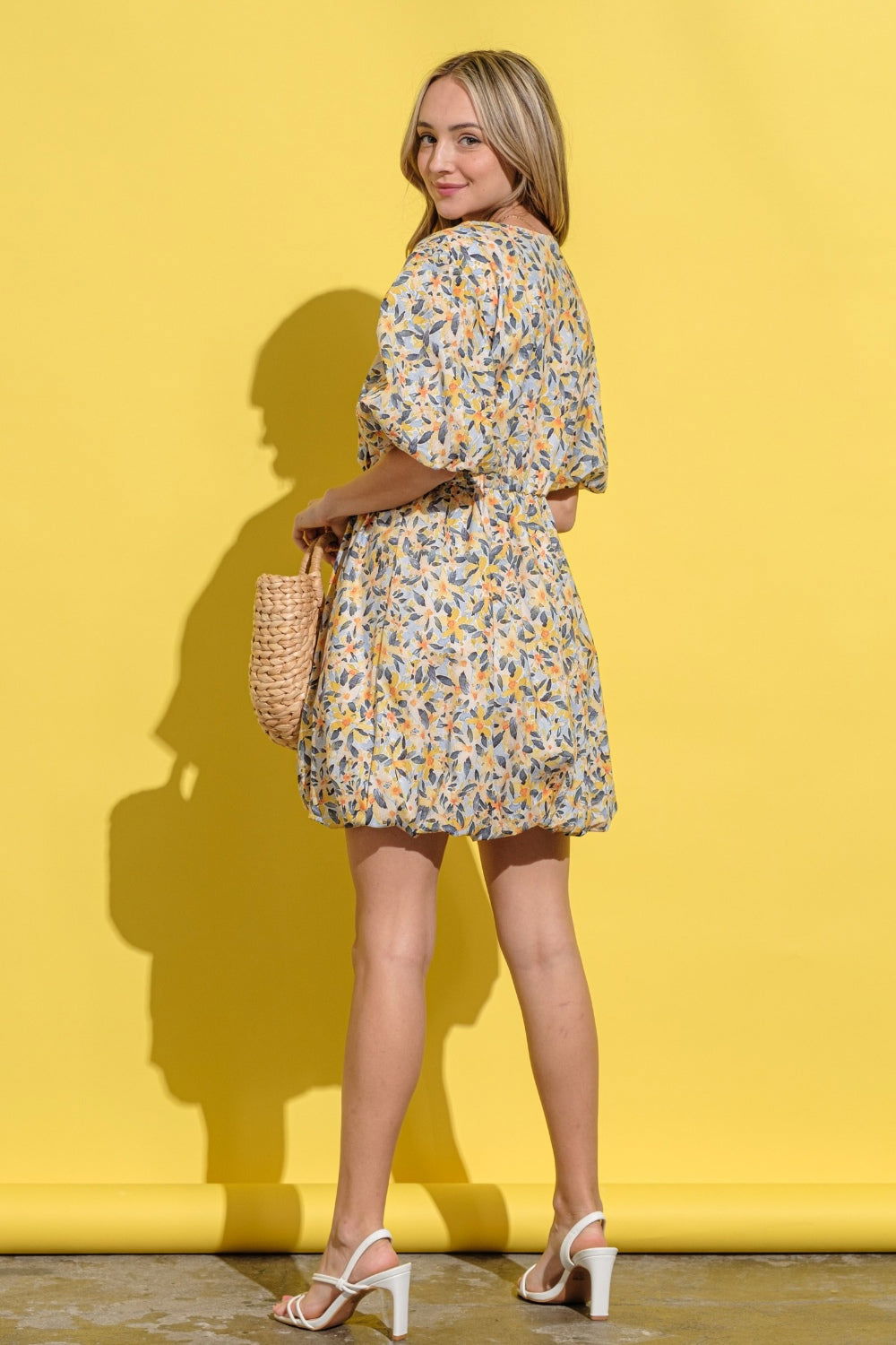 And The Why Floral Surplice Puff Sleeve Dress us.meeeshop - 