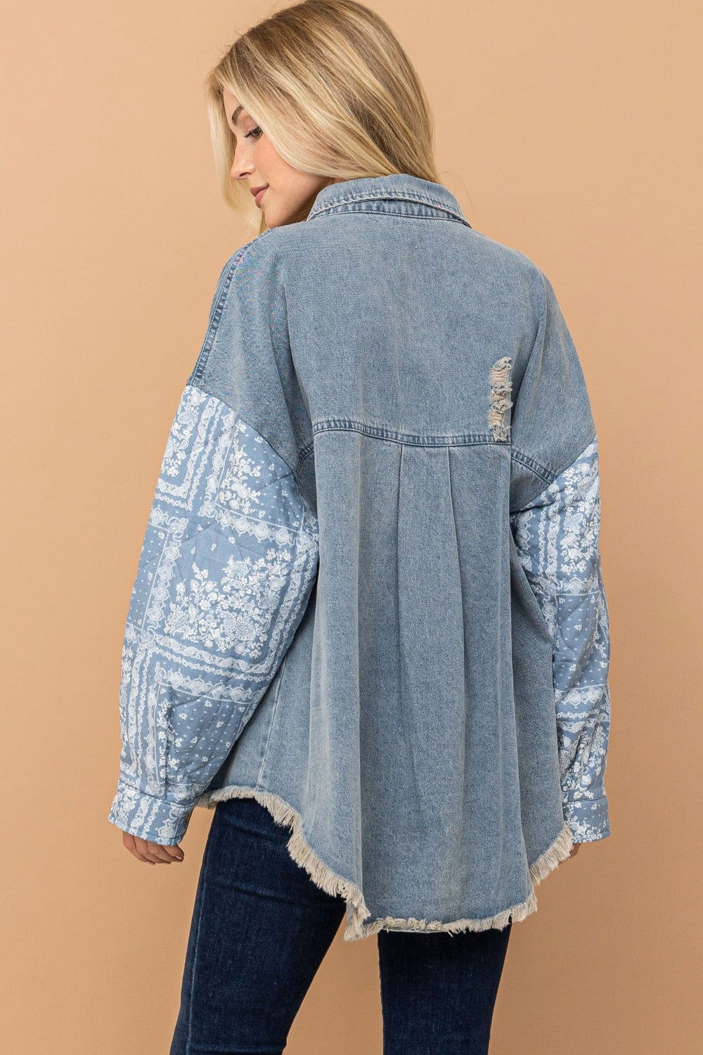 And The Why Full Size Paisley Print Quilted Sleeves Denim Jacket us.meeeshop - 