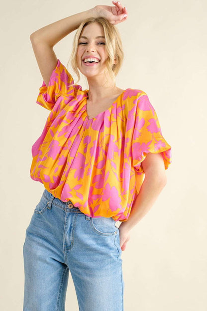 And The Why Full Size Printed Satin Bubble Hem Top us.meeeshop - 