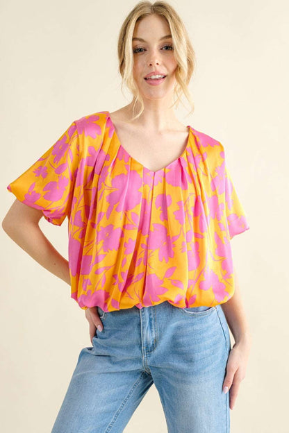 And The Why Full Size Printed Satin Bubble Hem Top us.meeeshop - Shirts & Tops