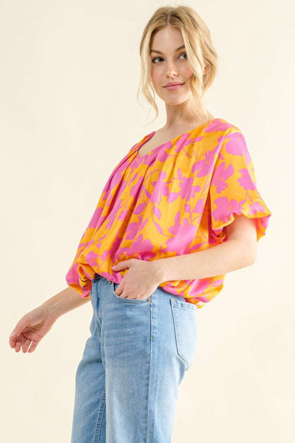 And The Why Full Size Printed Satin Bubble Hem Top us.meeeshop - 