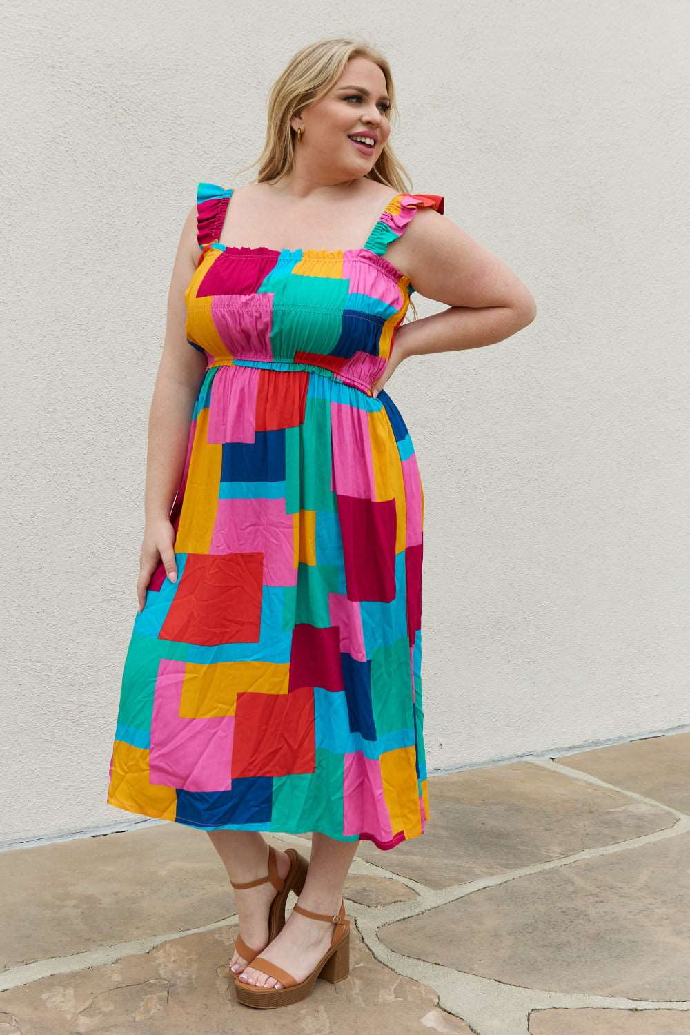 And The Why Multicolored Square Print Summer Dress | us.meeeshop