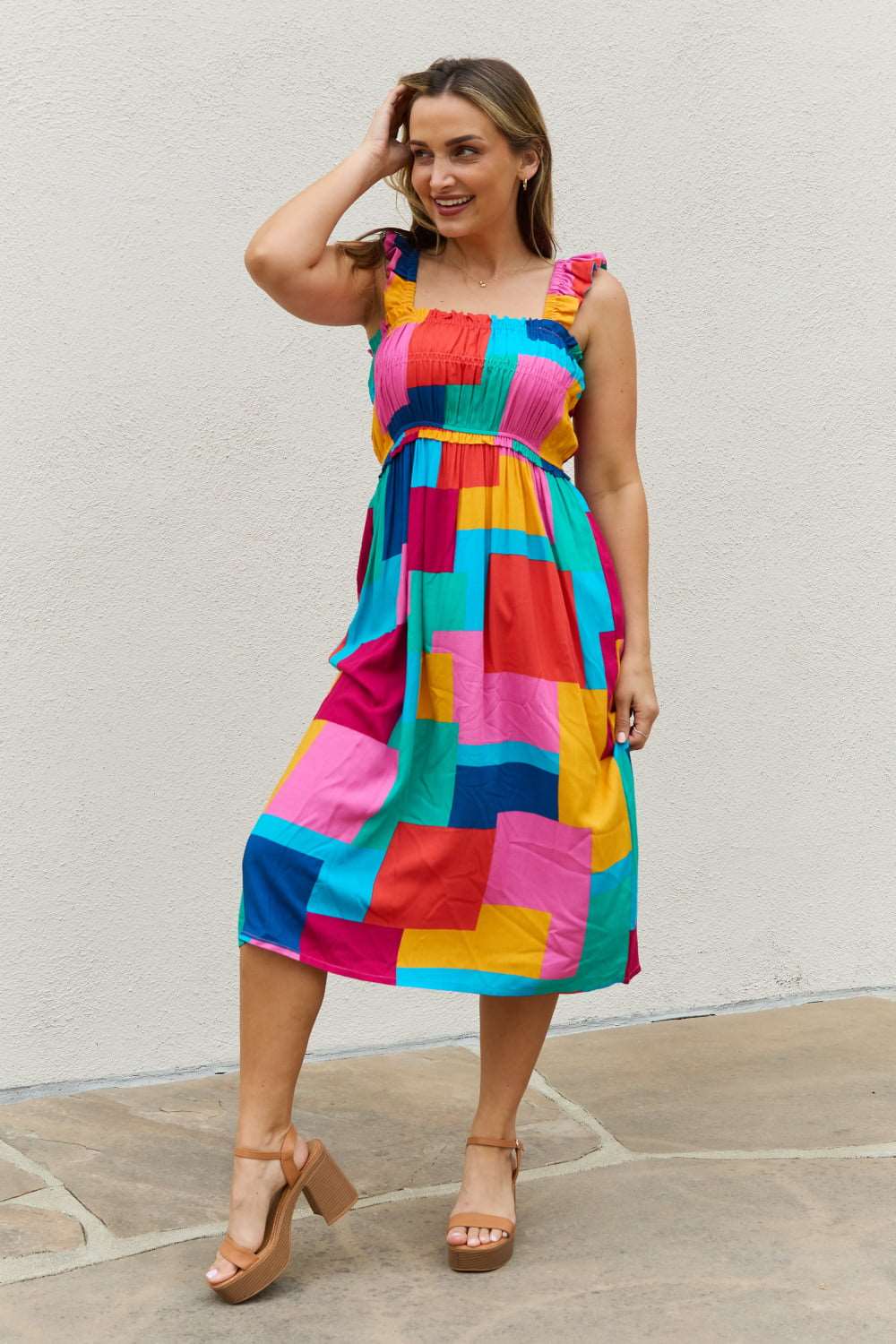 And The Why Multicolored Square Print Summer Dress | us.meeeshop