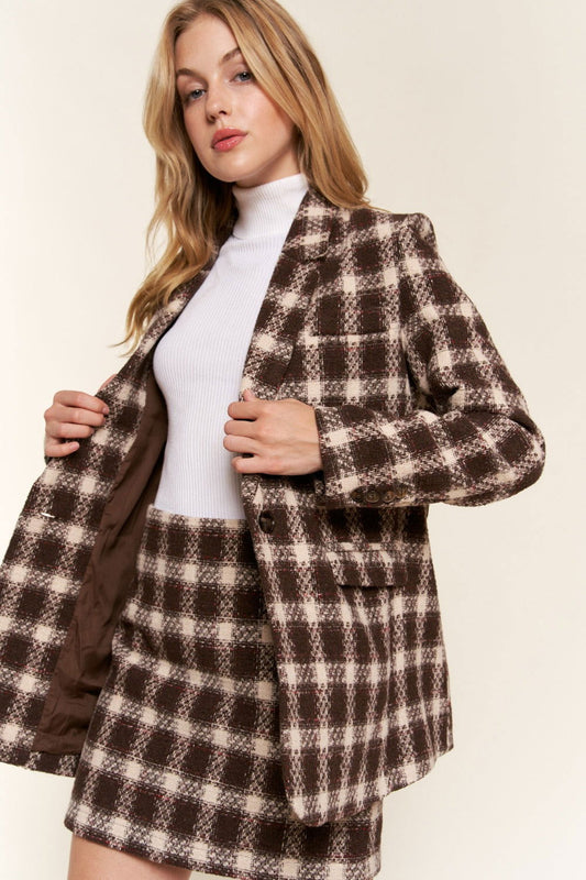 And The Why Women's Plaid Brushed One Button Blazer us.meeeshop - Coats & Jackets