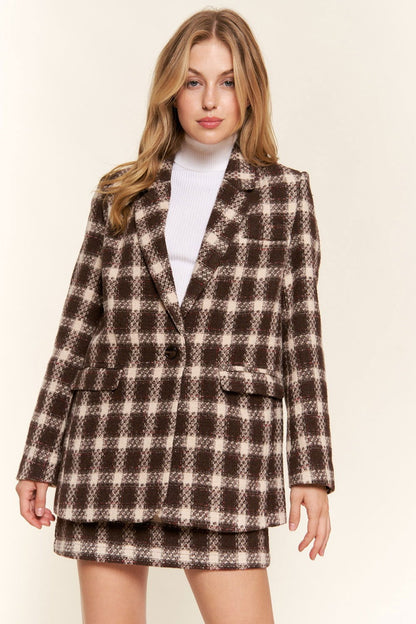 And The Why Women's Plaid Brushed One Button Blazer us.meeeshop - 