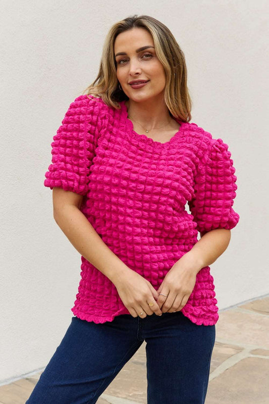 And The Why Full Size Bubble textured Puff Sleeve Top - us.meeeshop