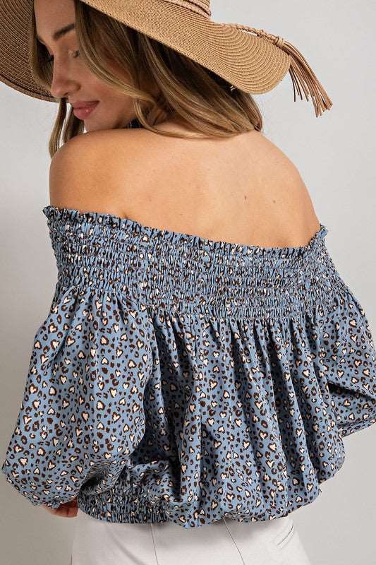 Animal Print Smocked Off The Shoulder Top us.meeeshop - 