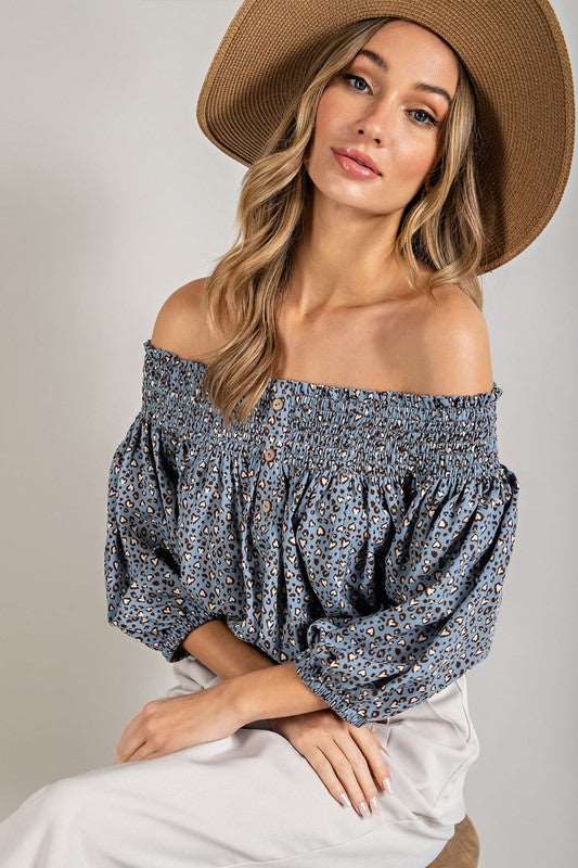 Animal Print Smocked Off The Shoulder Top us.meeeshop - 