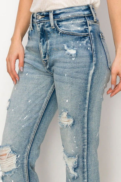 Artemis Vintage High Rise Distressed Straight With Fray Hem Jeans us.meeeshop - 