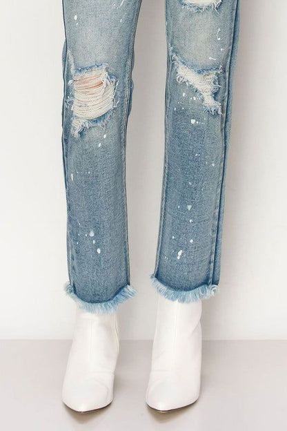 Artemis Vintage High Rise Distressed Straight With Fray Hem Jeans us.meeeshop - 