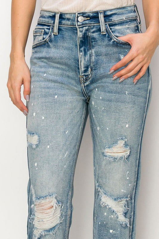 Artemis Vintage High Rise Distressed Straight With Fray Hem Jeans us.meeeshop - 