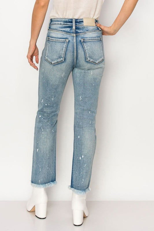 Artemis Vintage High Rise Distressed Straight With Fray Hem Jeans us.meeeshop - 