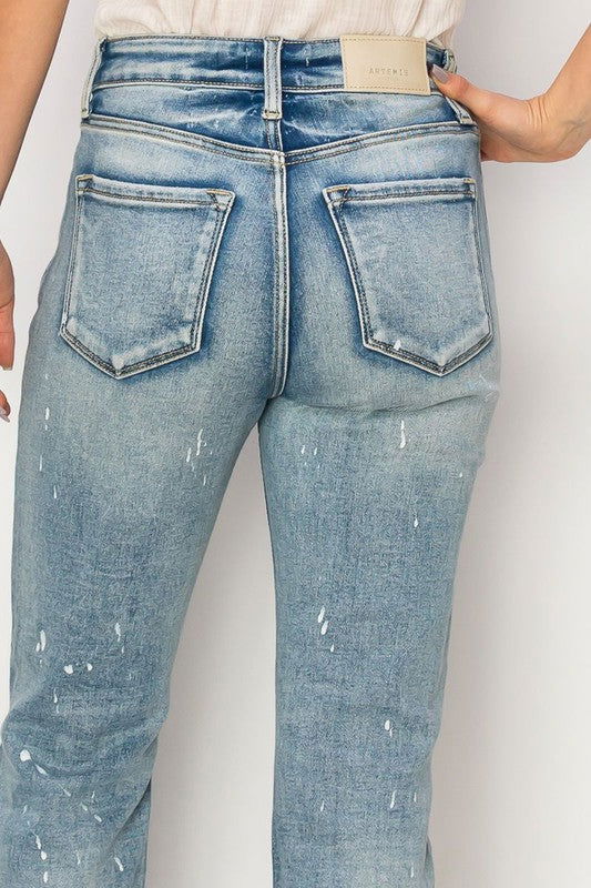 Artemis Vintage High Rise Distressed Straight With Fray Hem Jeans us.meeeshop - 