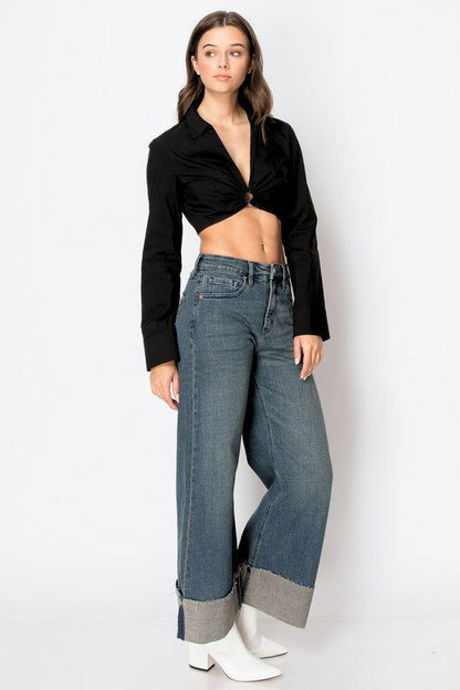 Artemis Vintage Tummy Control High Rise Cuffed A Wide Leg Jeans us.meeeshop - 