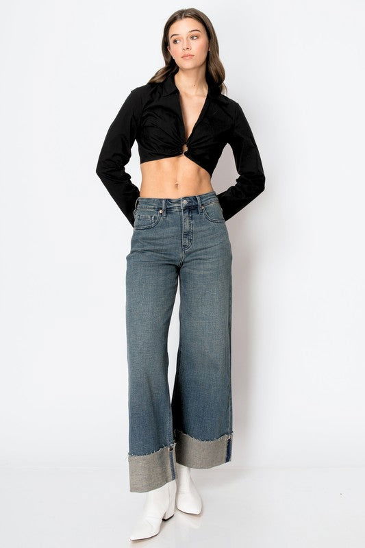 Artemis Vintage Tummy Control High Rise Cuffed A Wide Leg Jeans us.meeeshop - 