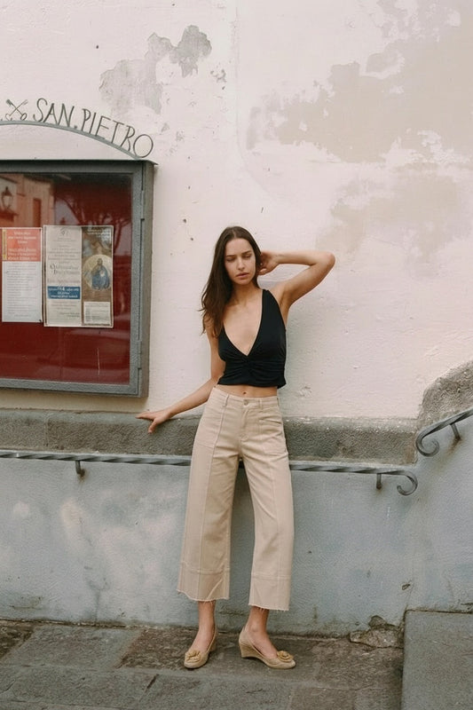 high rise slim High Rise Slim Crop Palazzo Jeans OFF WHITE (bottom) - shop at us.meeeshop