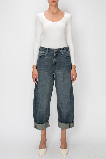 HIGH RISE RELAXED TINTED BARREL JEANS