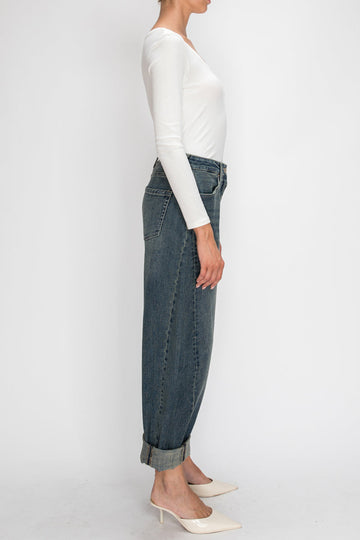 HIGH RISE RELAXED TINTED BARREL JEANS