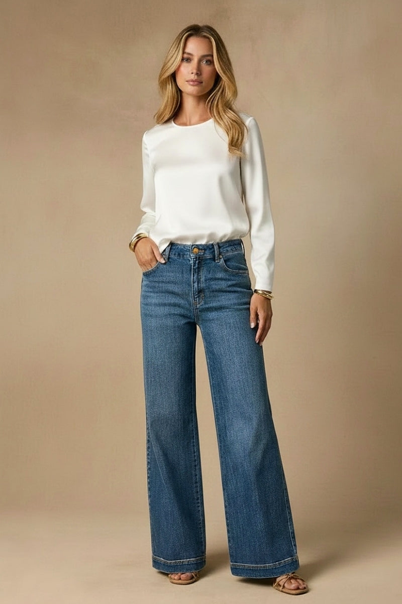 Relaxed High Rise Palazzo Jeans