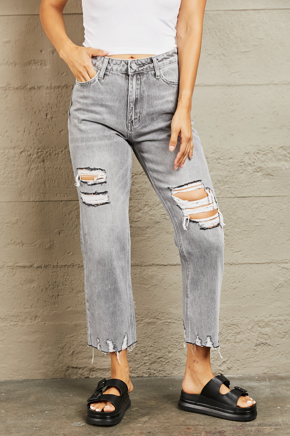 BAYEAS High Waisted Cropped Mom Jeans | us.meeeshop