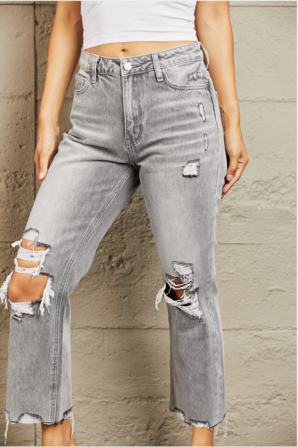 BAYEAS High Waisted Cropped Straight Jeans | us.meeeshop
