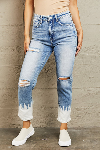 BAYEAS High Waisted Distressed Painted Cropped Skinny Jeans | us.meeeshop