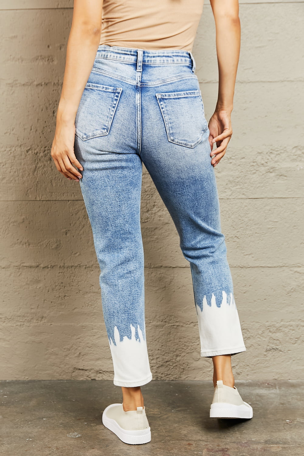 BAYEAS High Waisted Distressed Painted Cropped Skinny Jeans | us.meeeshop