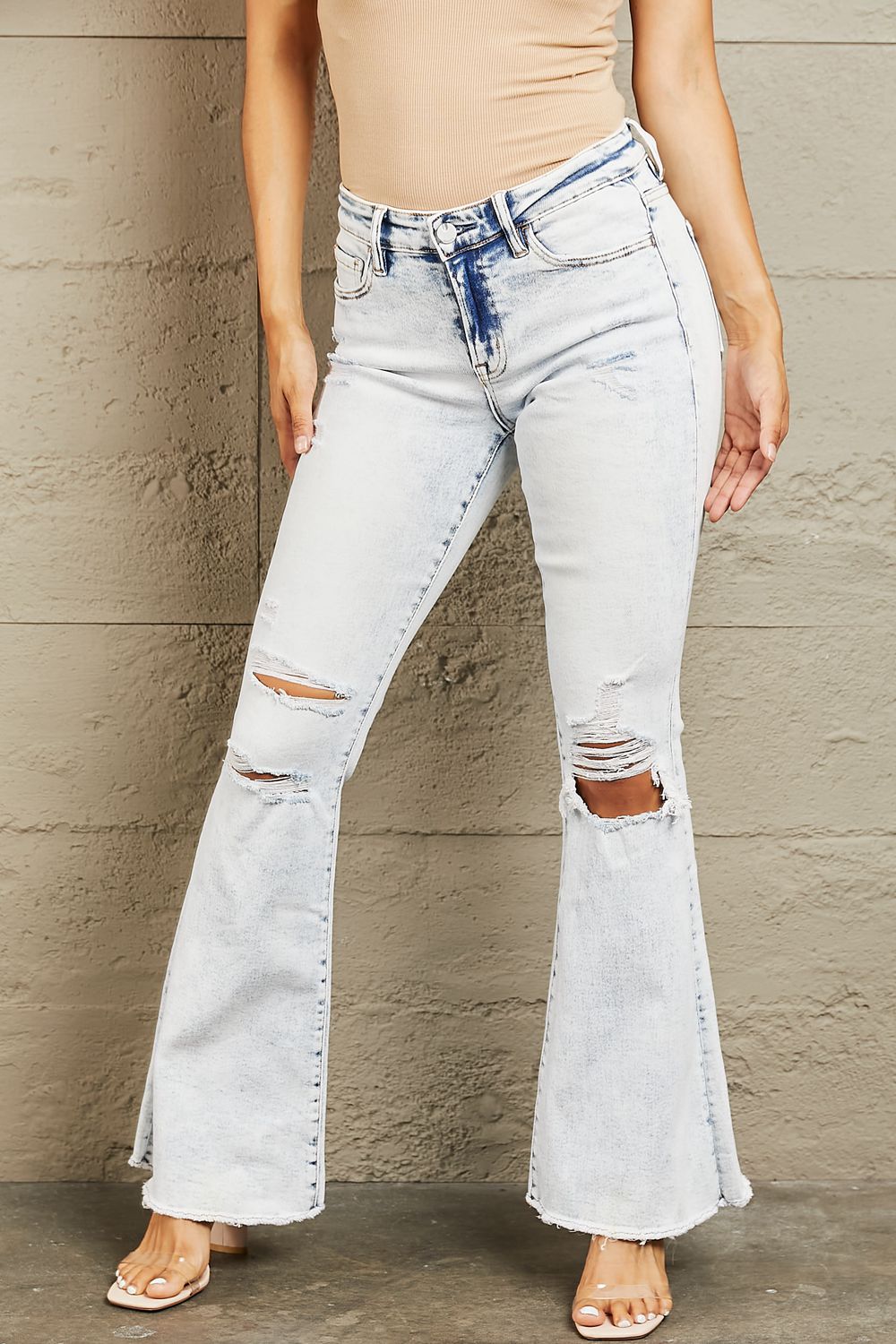 BAYEAS Mid Rise Acid Wash Distressed Jeans | us.meeeshop