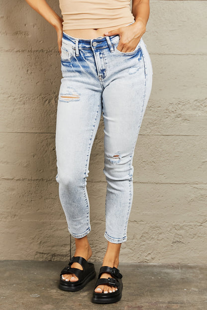 BAYEAS Mid Rise Acid Wash Skinny Jeans | us.meeeshop