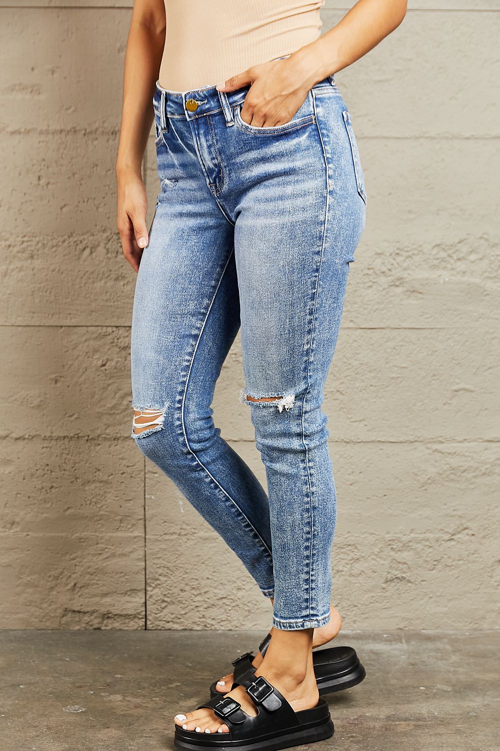 BAYEAS Mid Rise Distressed Skinny Jeans | us.meeeshop