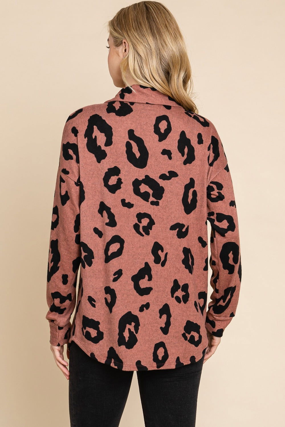 BOMBOM Animal Print Button Up Knit Shacket In Brick us.meeeshop - 