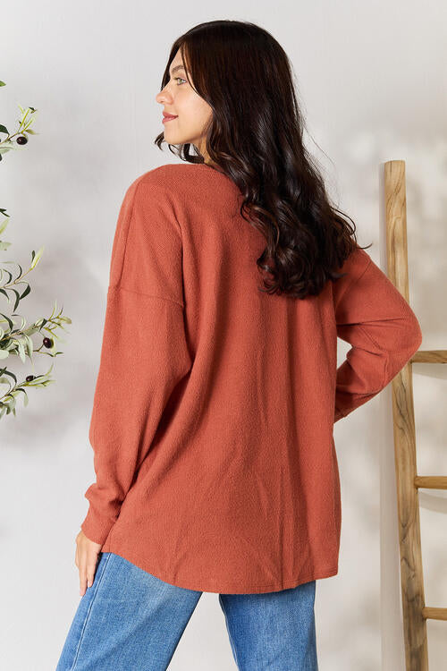 BOMBOM Drop Shoulder Long Sleeve Blouse with Pockets | us.meeeshop