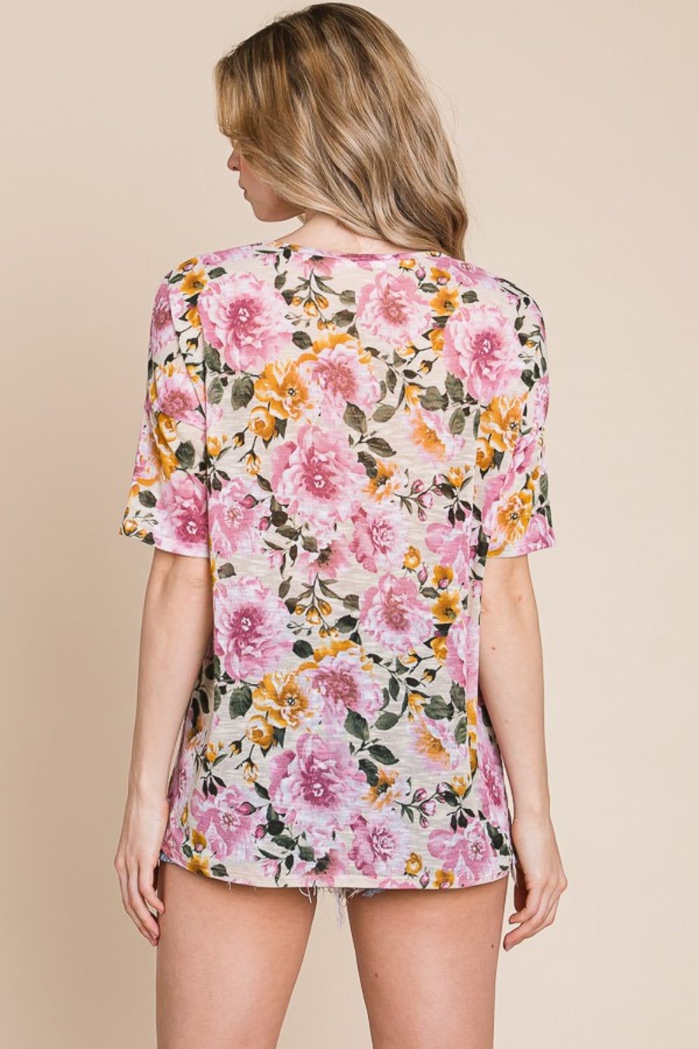 BOMBOM Floral Round Neck T-Shirt us.meeeshop - 