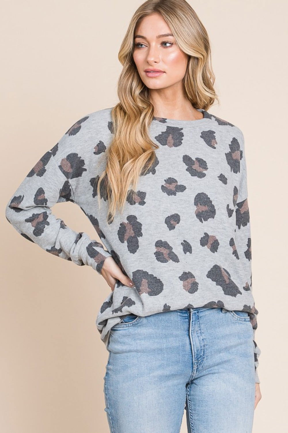 BOMBOM Leopard Drop Shoulder T-Shirt us.meeeshop - Shirts & Tops