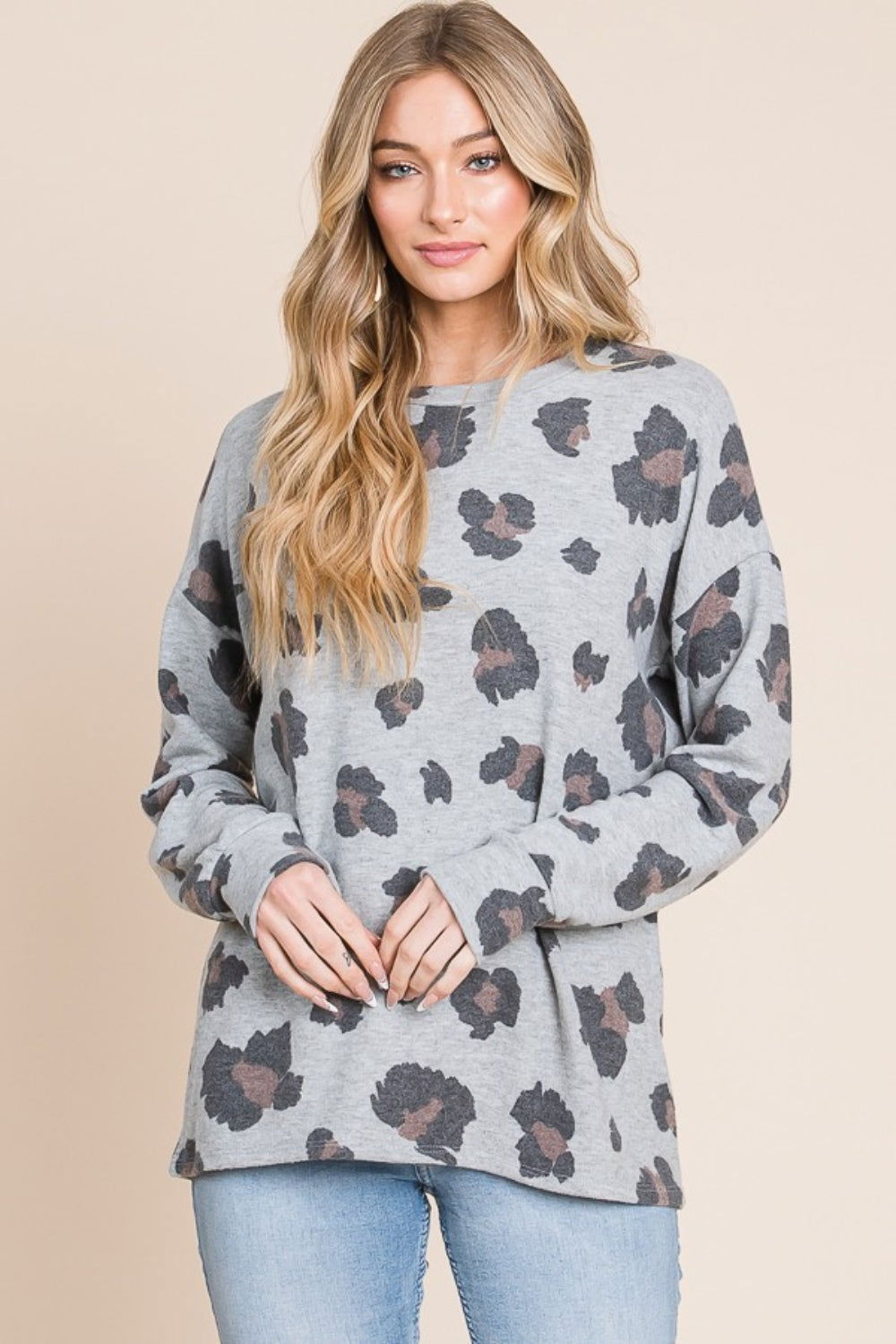 BOMBOM Leopard Drop Shoulder T-Shirt us.meeeshop - 