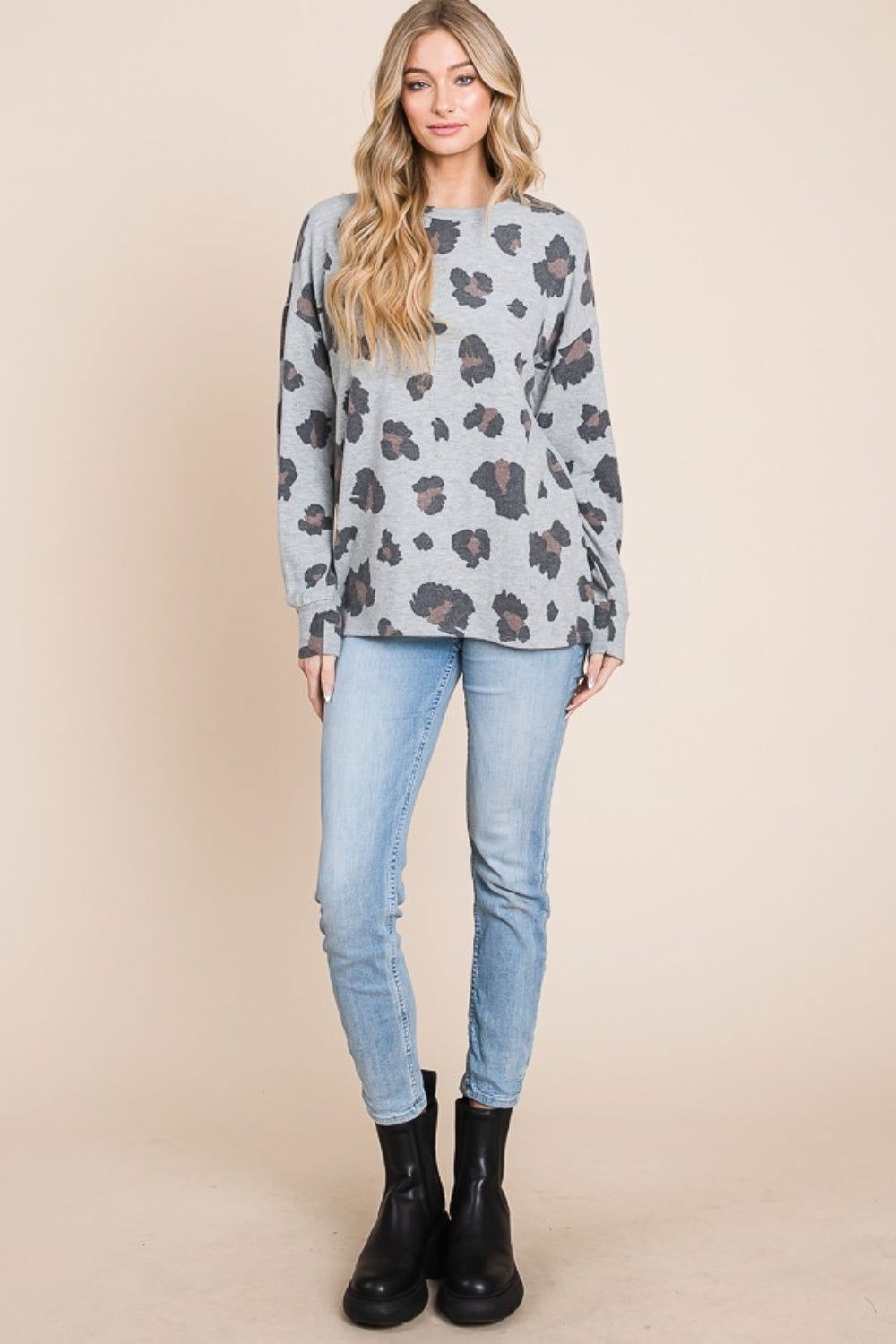 BOMBOM Leopard Drop Shoulder T-Shirt us.meeeshop - 