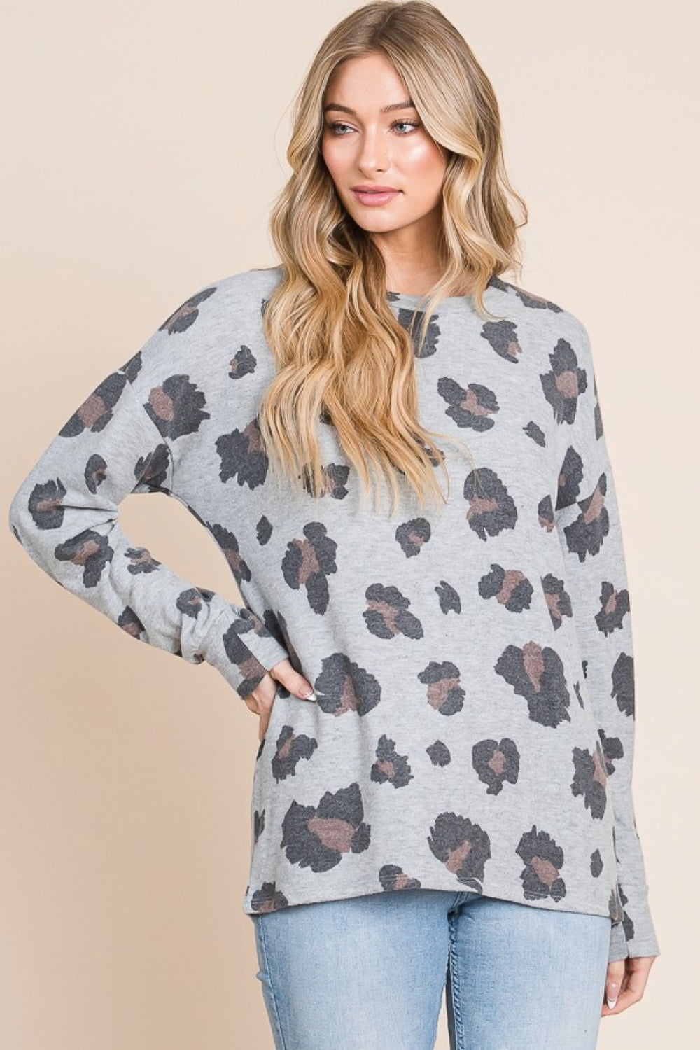 BOMBOM Leopard Drop Shoulder T-Shirt us.meeeshop - 