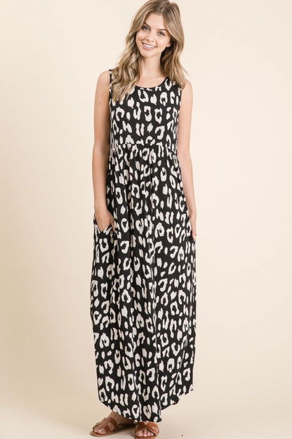 BOMBOM Leopard Maxi Dress with Pockets us.meeeshop - 