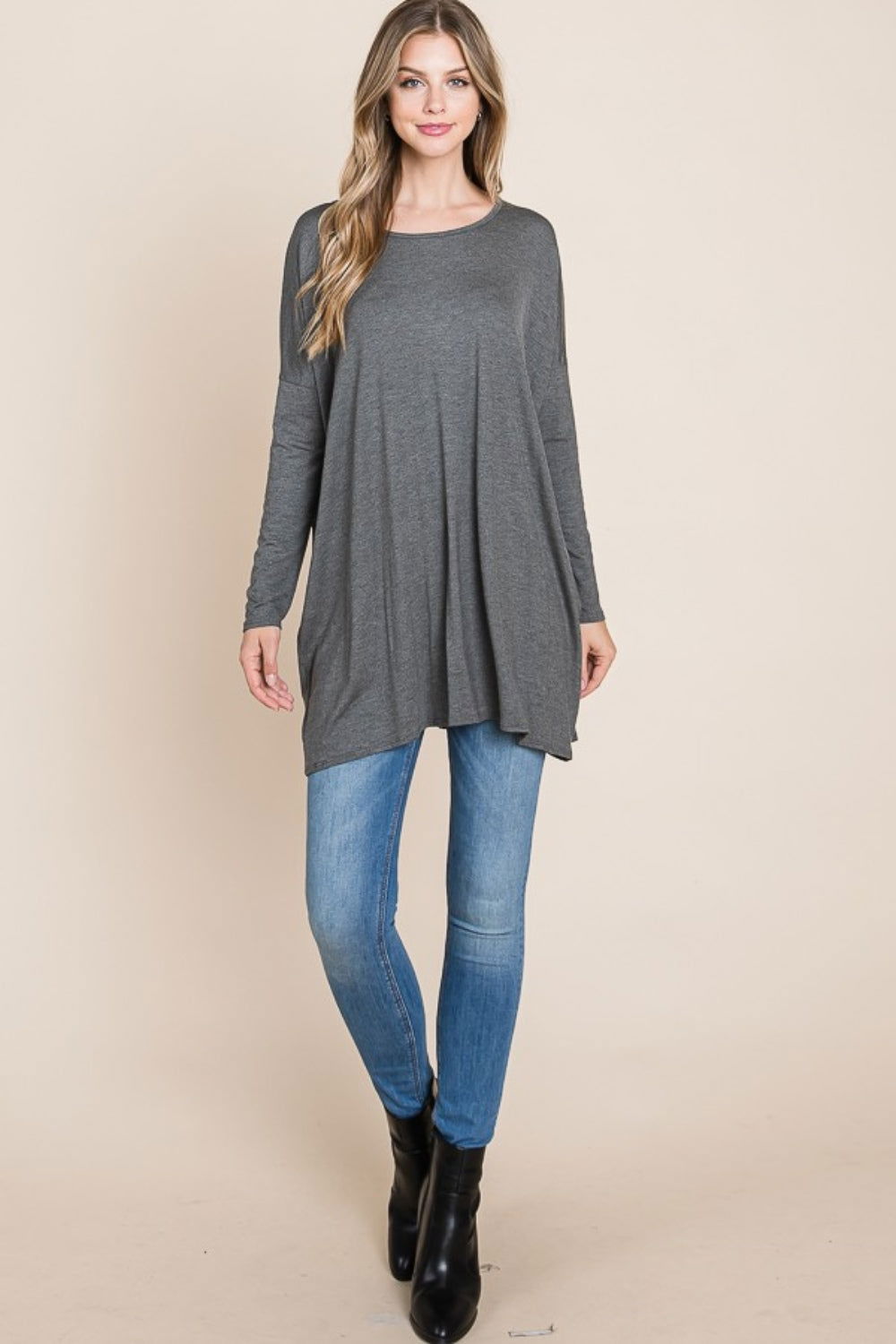 BOMBOM Round Neck Long Sleeve Oversized Top us.meeeshop - 