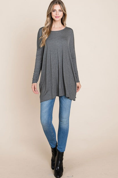 BOMBOM Round Neck Long Sleeve Oversized Top us.meeeshop - 