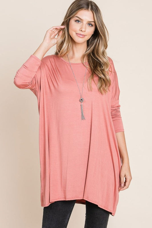 BOMBOM Round Neck Long Sleeve Oversized Top us.meeeshop - Shirts & Tops