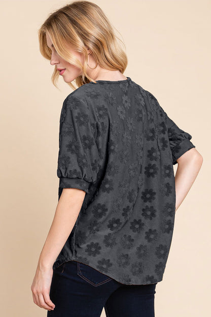 BOMBOM Textured Floral Pattern Top us.meeeshop - 