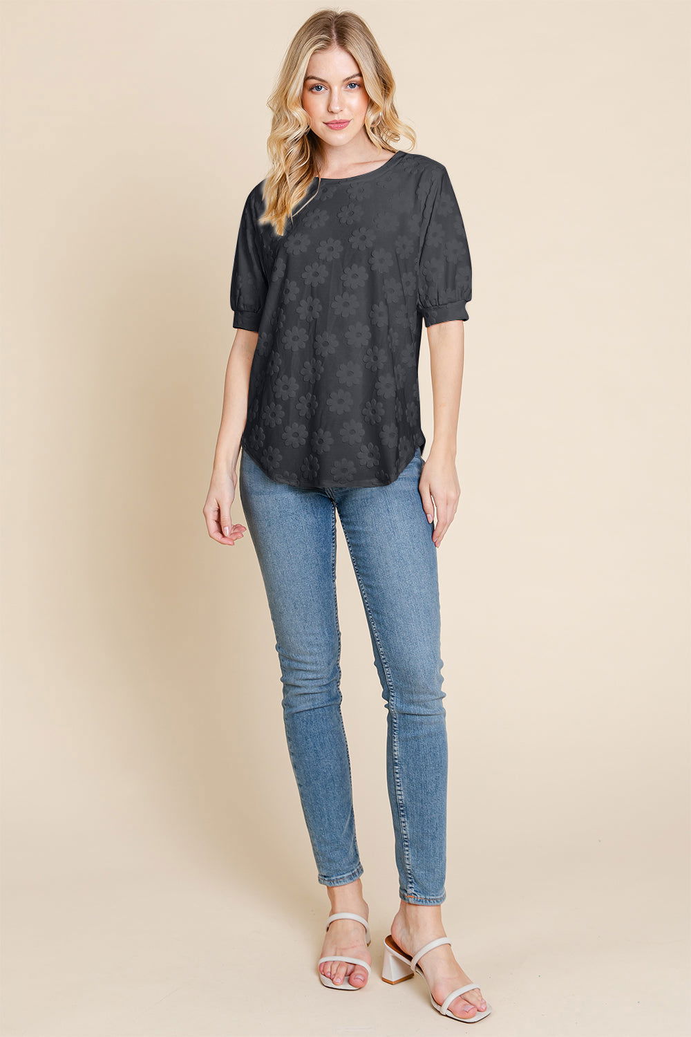 BOMBOM Textured Floral Pattern Top us.meeeshop - 