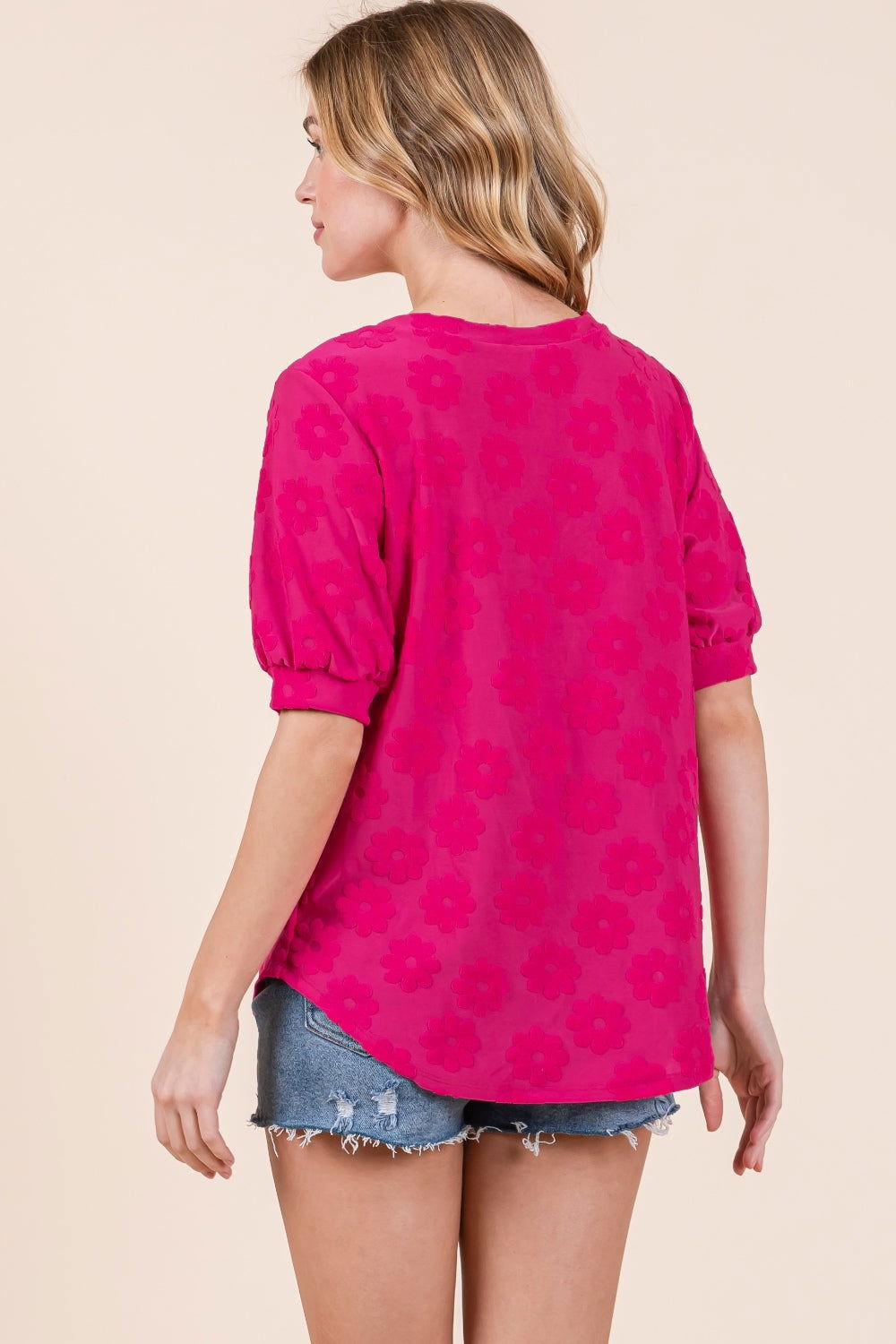 BOMBOM Textured Floral Pattern Top us.meeeshop - 