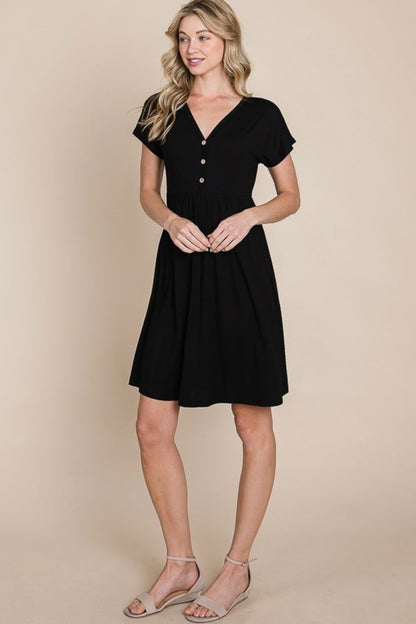 BOMBOM V-Neck Short Sleeve Dress us.meeeshop - 