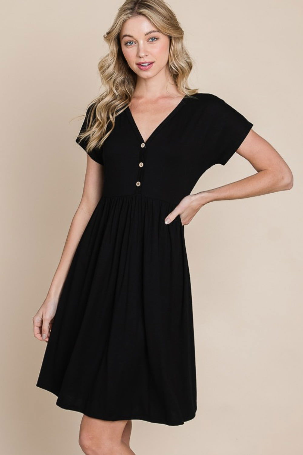 BOMBOM V-Neck Short Sleeve Dress us.meeeshop - Dresses