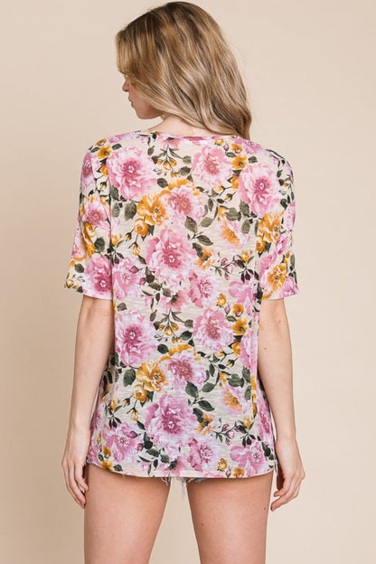 BOMBOM Floral Round Neck T-Shirt | us.meeeshop