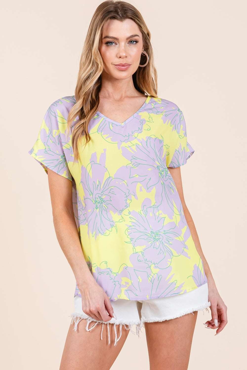 BOMBOM Floral Short Sleeve T-Shirt | us.meeeshop