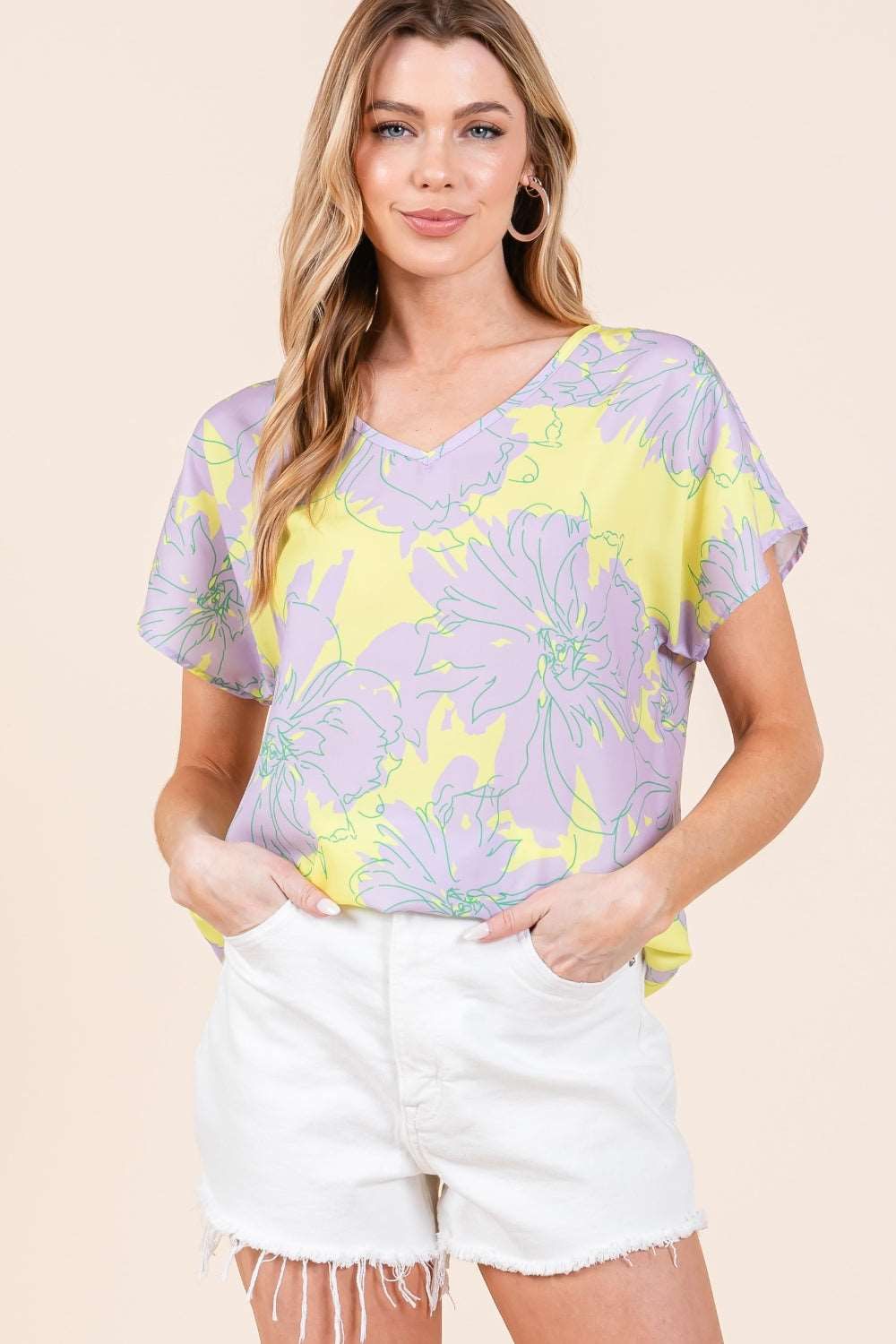 BOMBOM Floral Short Sleeve T-Shirt | us.meeeshop