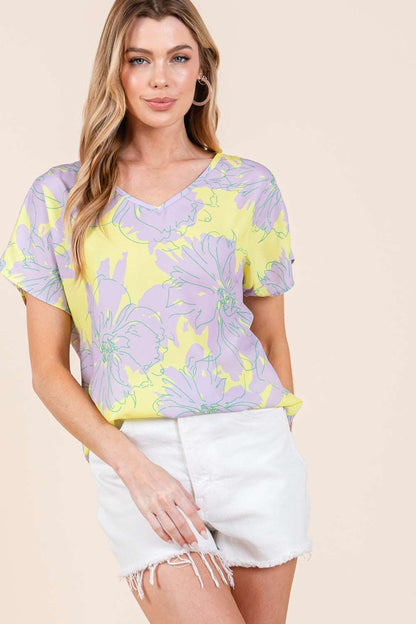 BOMBOM Floral Short Sleeve T-Shirt | us.meeeshop